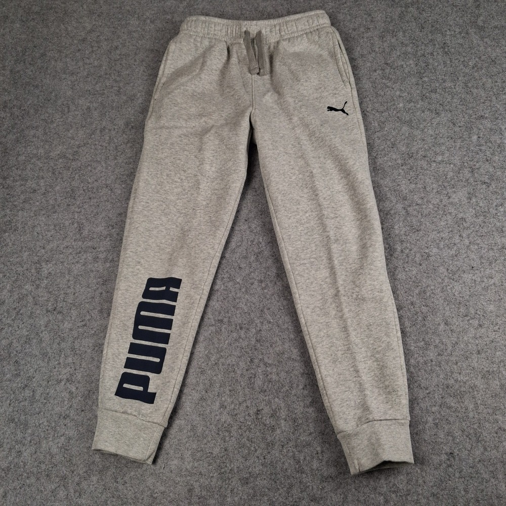 Puma Sweatpants Kids M(10/12) Gray Joggers Fleece Logo Drawstring Athletic